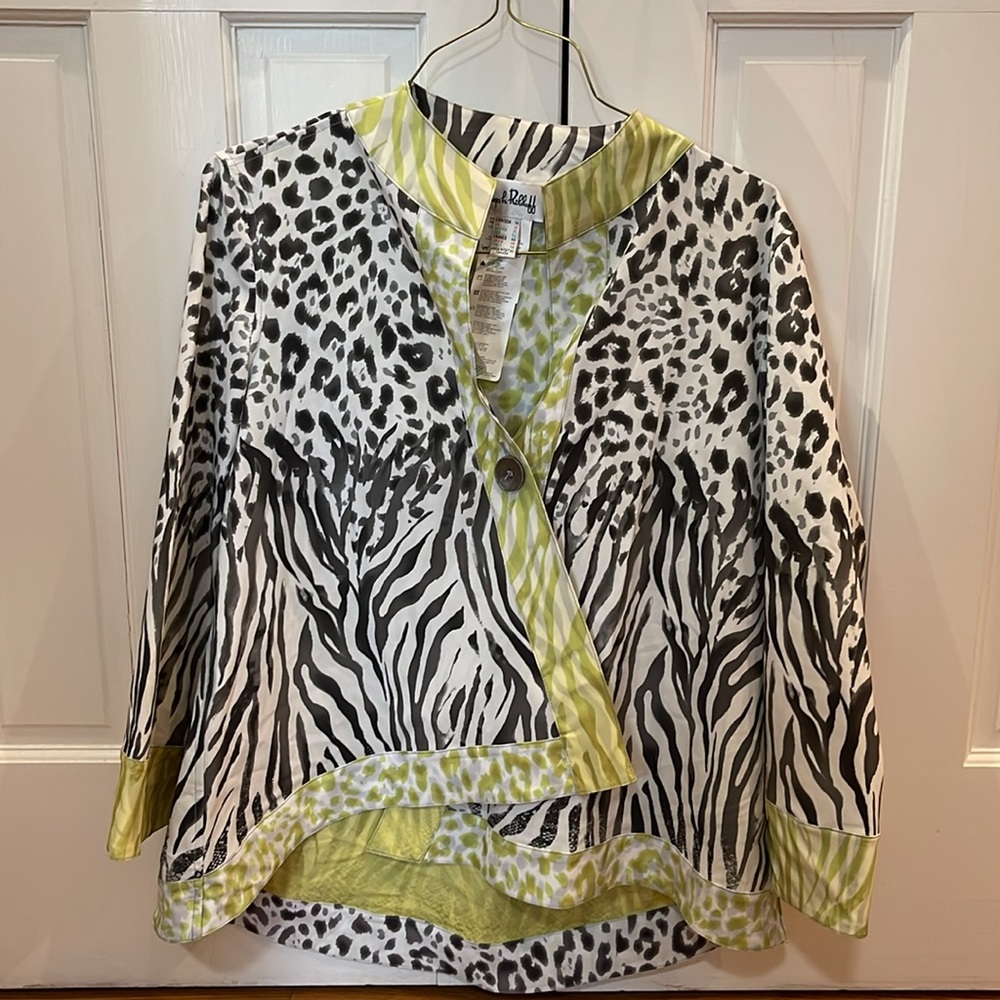 Joseph Ribkoff Black and White Animal Print Jacket with Yellow Accents